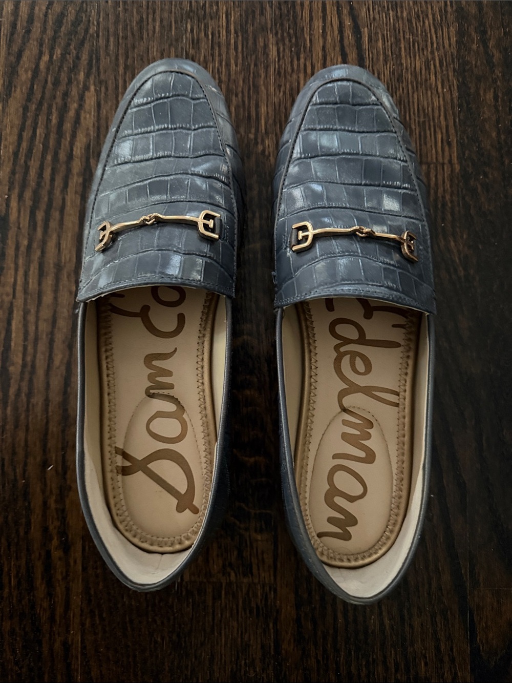 Sam Edelman Loraine Loafer in Slate Croc-Embossed- with Gold Bit